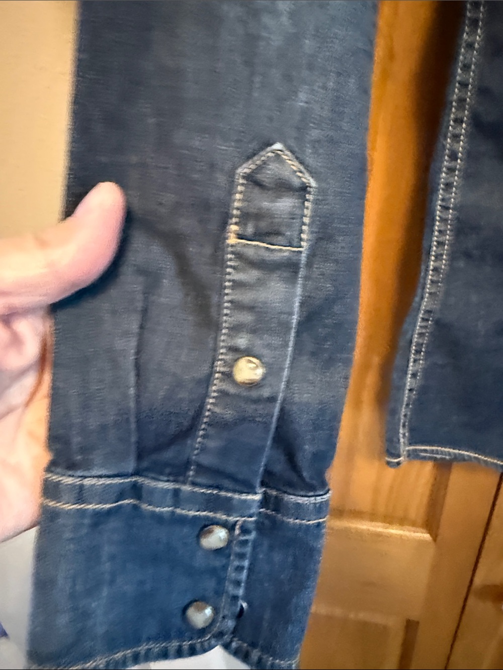 Dark Blue Denim Western Shirt - Women's Snap Button-Front Jean Shirt-Medium - Picture 9 of 12
